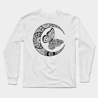 Moon & Flower Design Long Sleeve T-Shirt